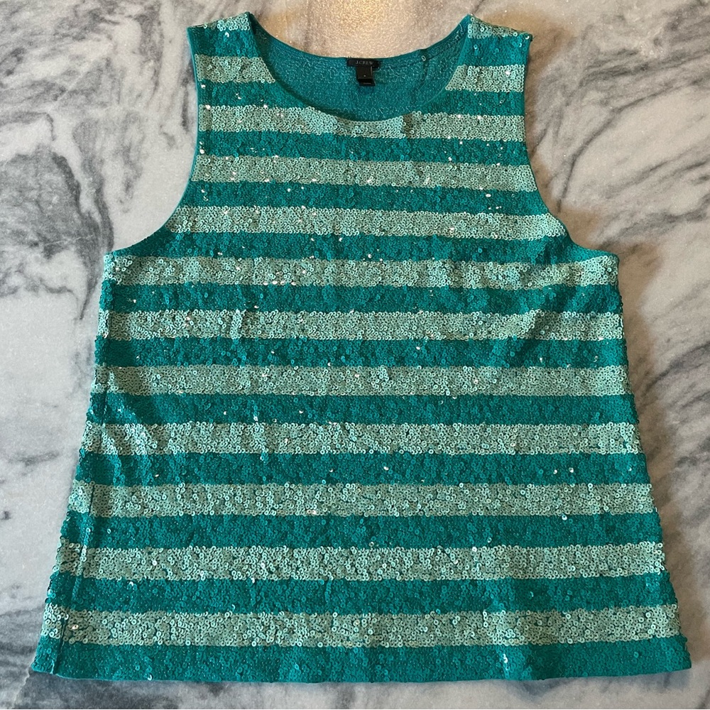 JCrew sequin tank top Aqua turquoise blue Tiffany blue cute layering piece